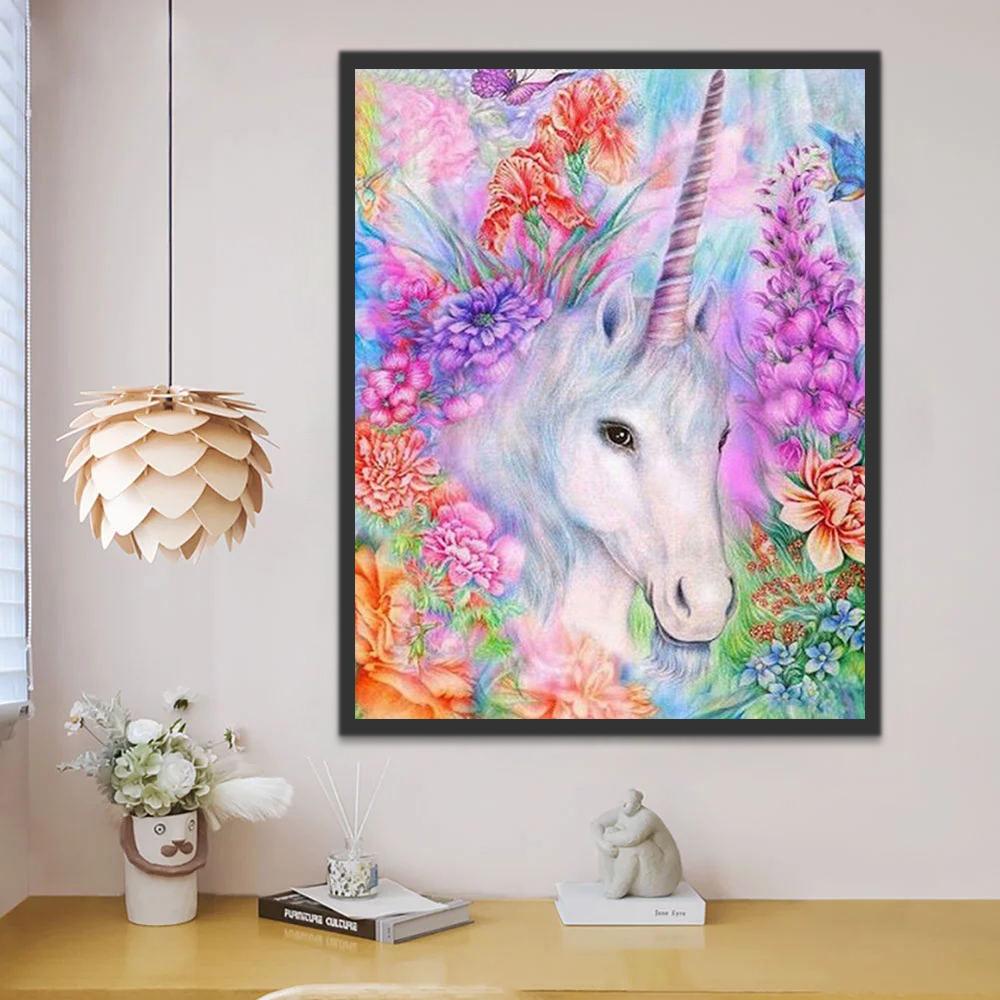 Licorne et Fleurs Peinture par Numéros