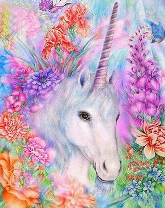 Licorne et Fleurs Peinture par Numéros