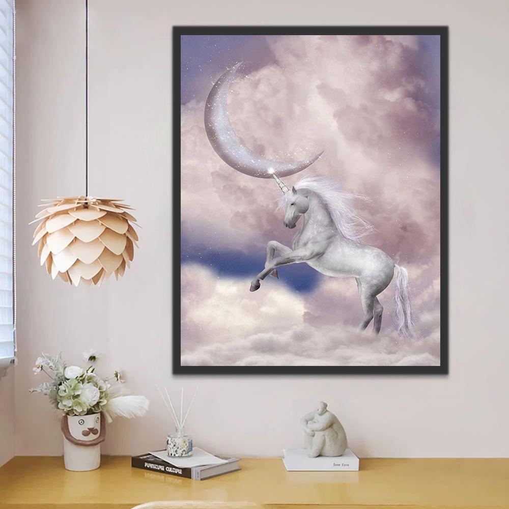 Licorne et Lune Brillante Peinture par Numéros