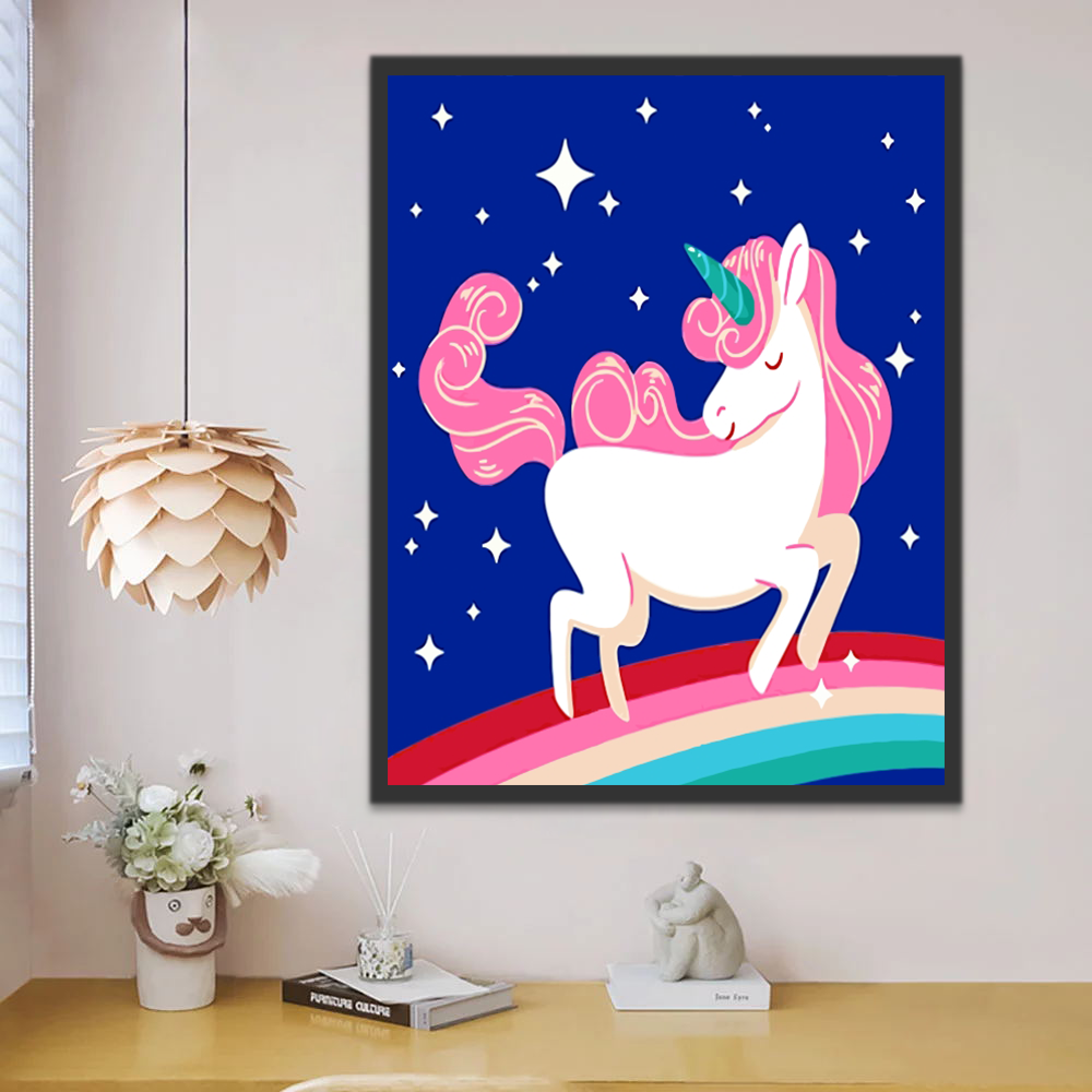 Licorne Mignonne et Ciel Etoilé Peinture par Numéros
