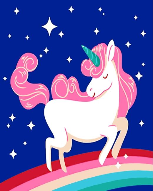 Licorne Mignonne et Ciel Etoilé Peinture par Numéros