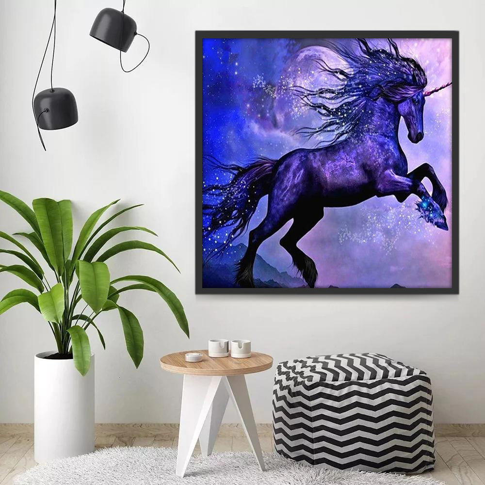 Licorne Noire Courant Peinture par Numéros