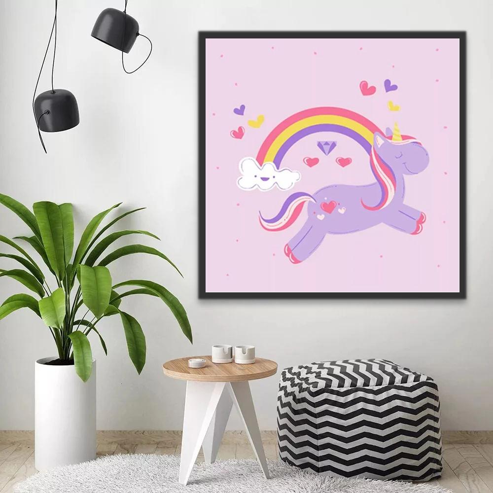 Licorne Violette Cartoon Peinture par Numéros
