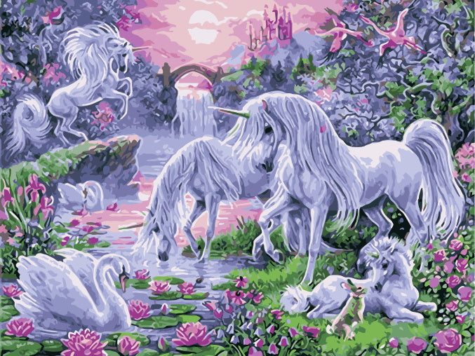 Licornes et Cygnes Peinture par Numéros