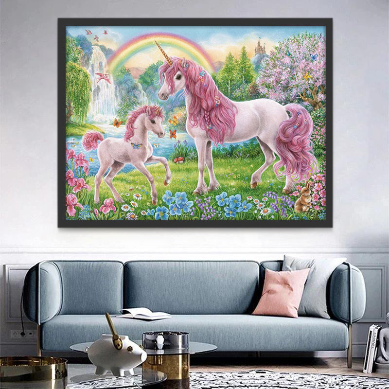 Licornes Mère et Bébé Roses Peinture par Numéros