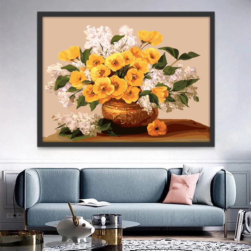Lilas et Fleurs Jaunes Peinture par Numéros