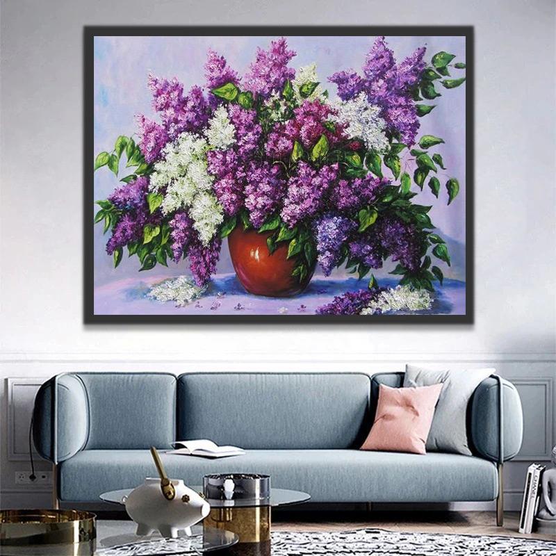Lilas et Vase Rouge Peinture par Numéros