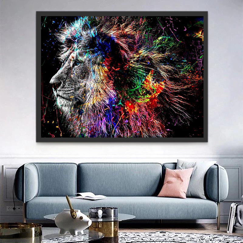 Lion à Crinière Colorée Peinture par Numéros