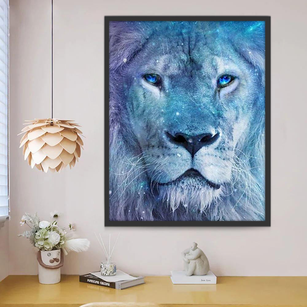 Lion aux Yeux Bleus Fantastique Peinture par Numéros