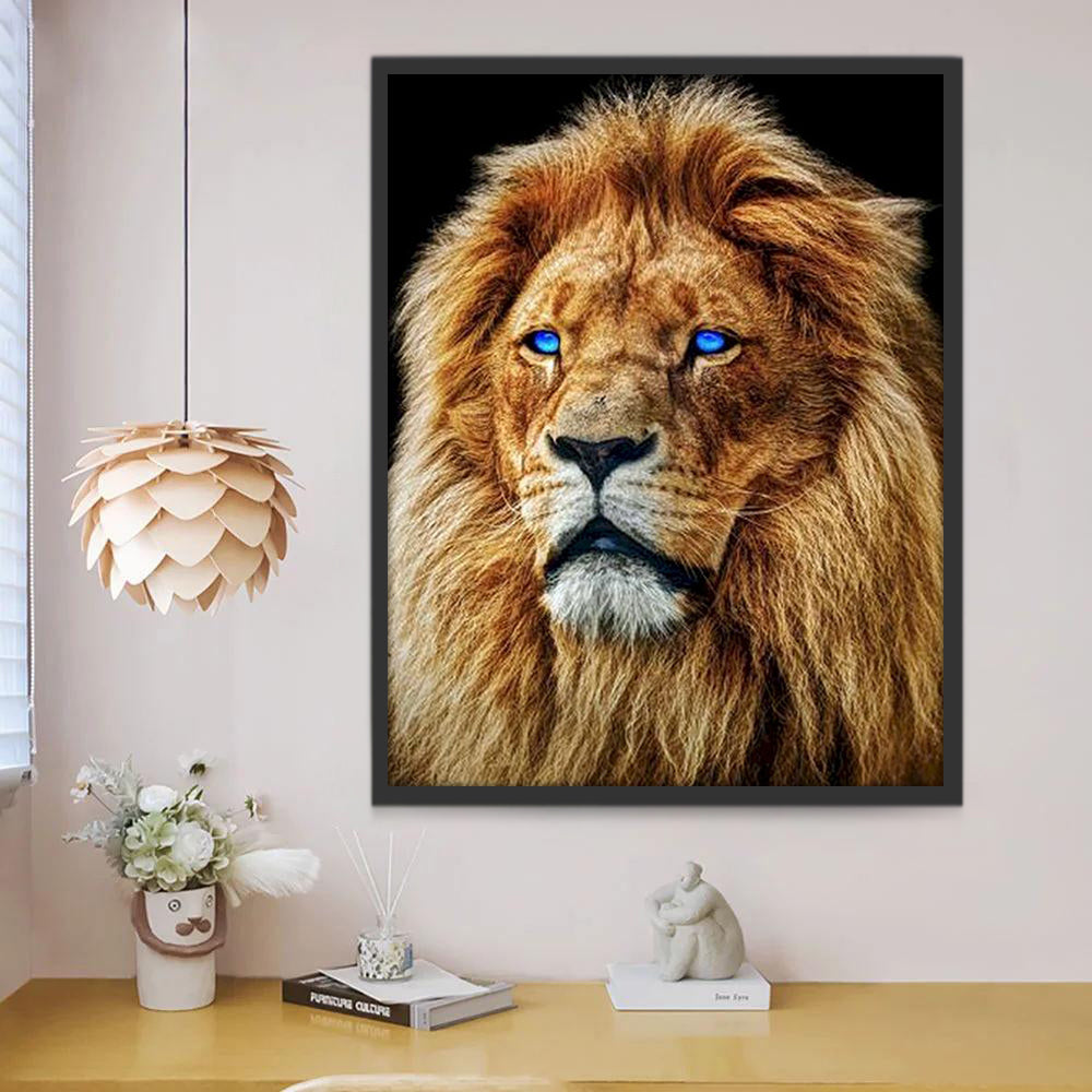 Lion aux Yeux Bleus Peinture par Numéros
