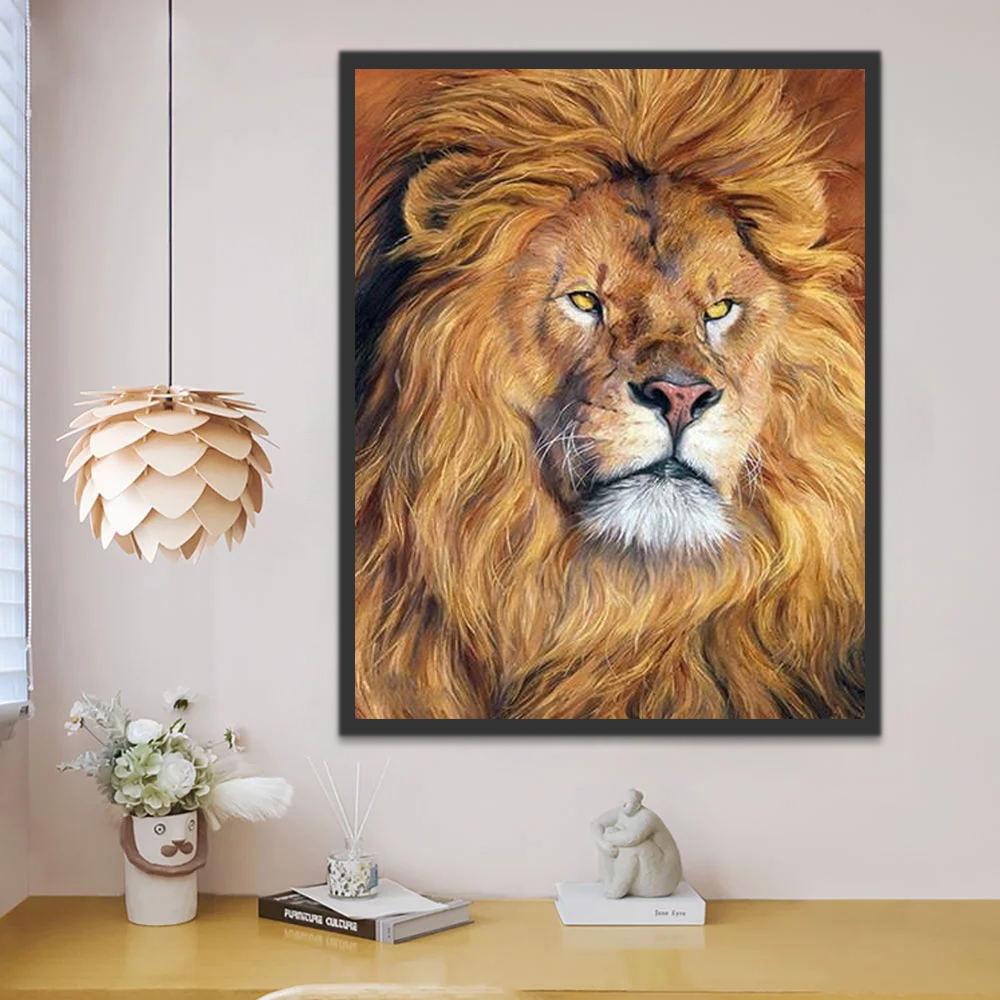Lion aux Yeux Jaunes Peinture par Numéros