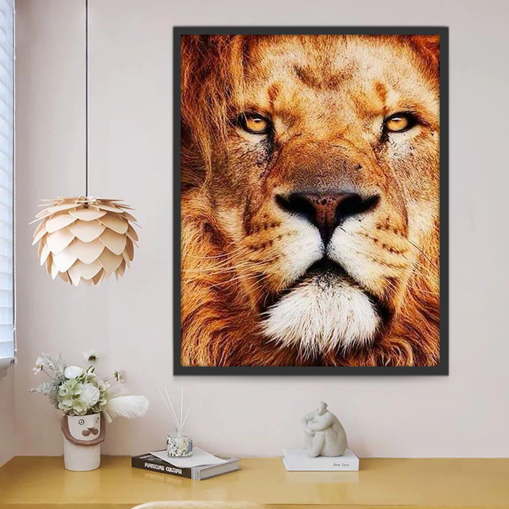 Lion aux Yeux Oranges Peinture par Numéros
