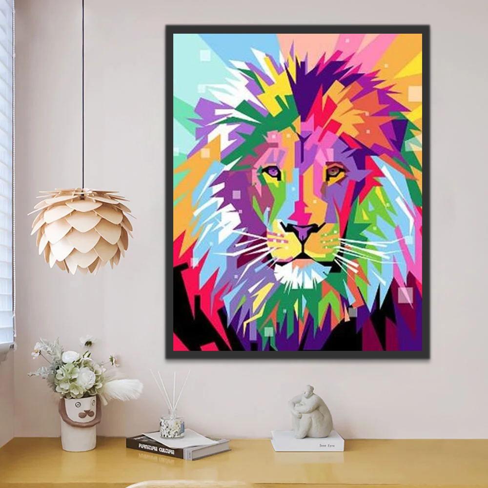 Lion Avec des Taches Multicolores Peinture par Numéros