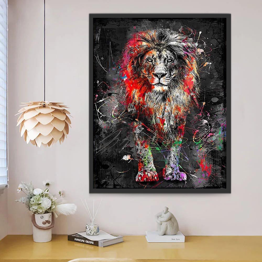 Lion avec des Taches Rouges et Jaunes Peinture par Numéros