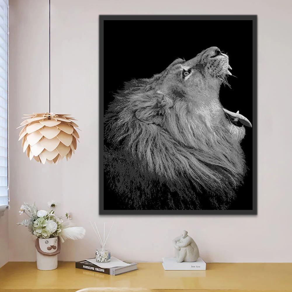 Lion Bâillant Peinture par Numéros