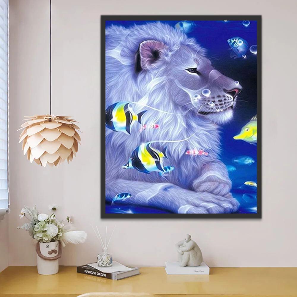 Lion Blanc dans la Mer Peinture par Numéros