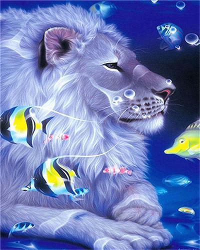 Lion Blanc dans la Mer Peinture par Numéros