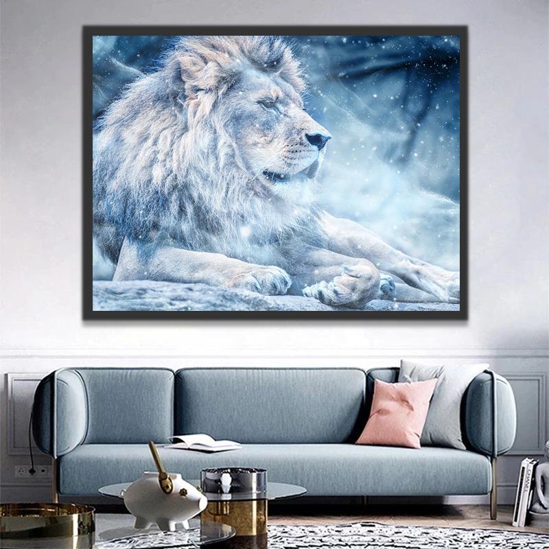 Lion Blanc dans la Neige Peinture par Numéros