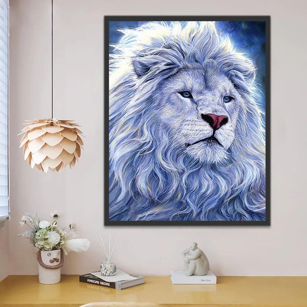 Lion Blanc Elégant Peinture par Numéros