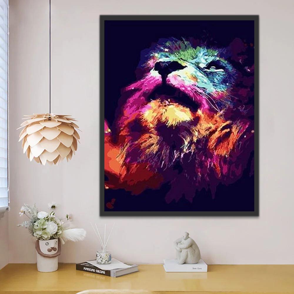 Lion Coloré Regardant le Ciel Peinture par Numéros