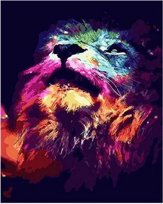Lion Coloré Regardant le Ciel Peinture par Numéros