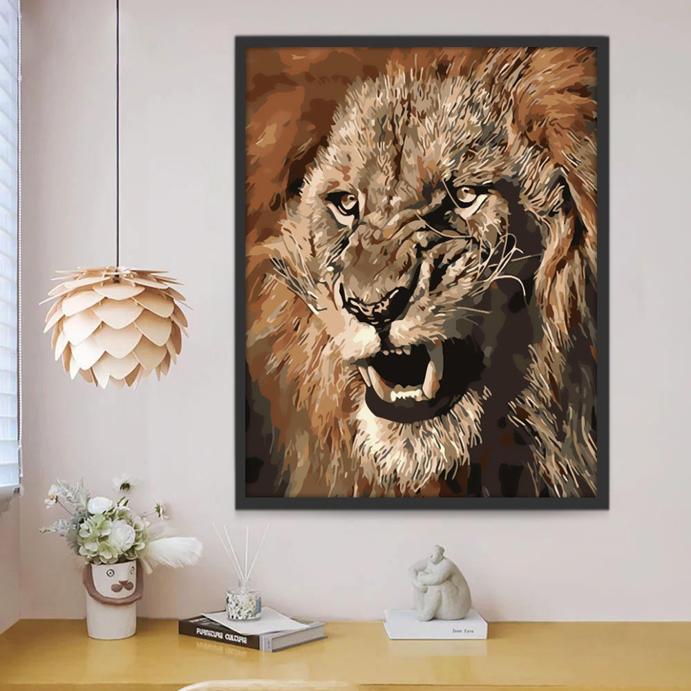Lion en Colère Peinture par Numéros