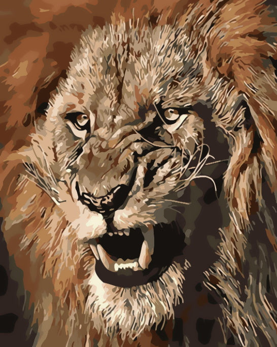 Lion en Colère Peinture par Numéros
