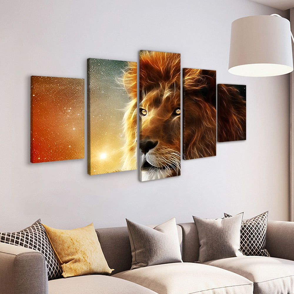 Lion et Ciel Etoilé Joli 5 Partie Peinture par Numéros