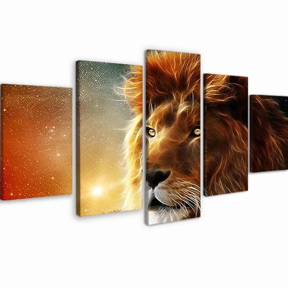 Lion et Ciel Etoilé Joli 5 Partie Peinture par Numéros
