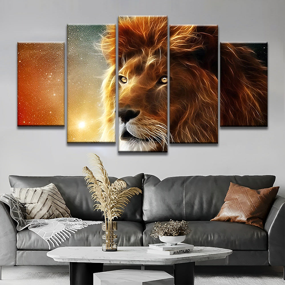 Lion et Ciel Etoilé Joli 5 Partie Peinture par Numéros