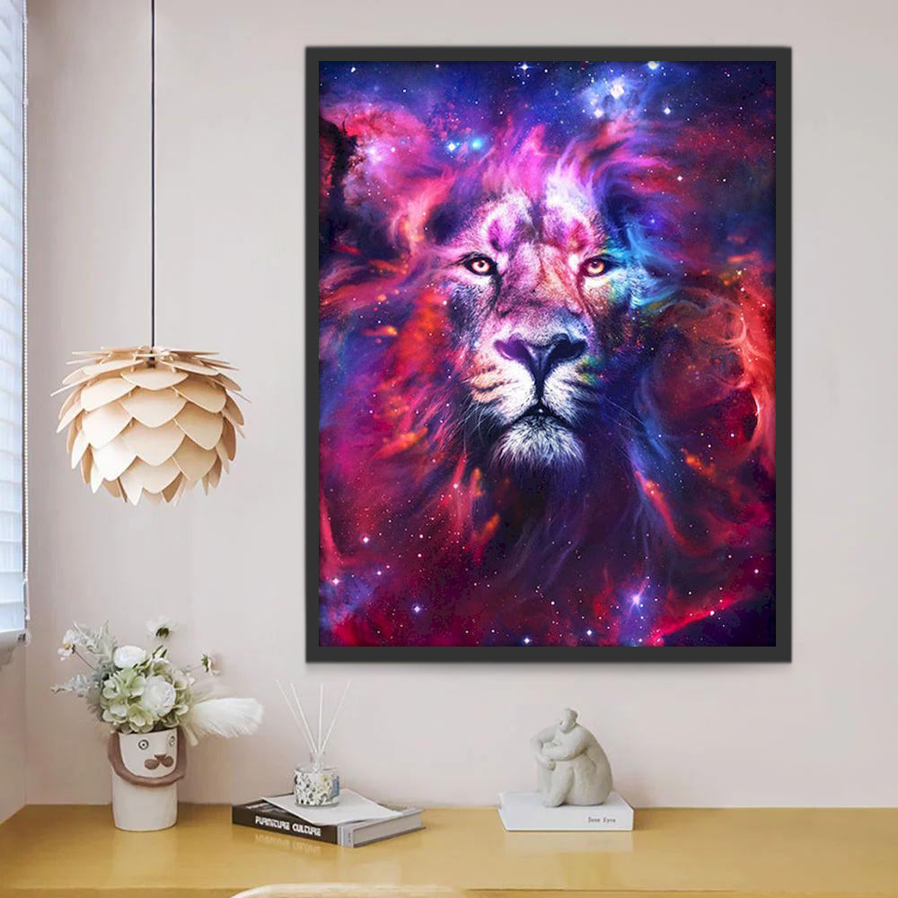 Lion et Ciel Etoilé Peinture par Numéros