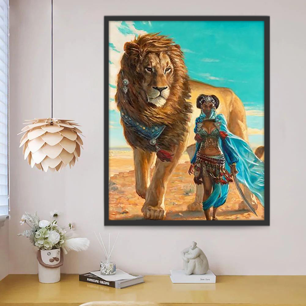 Lion et Femme Peinture par Numéros