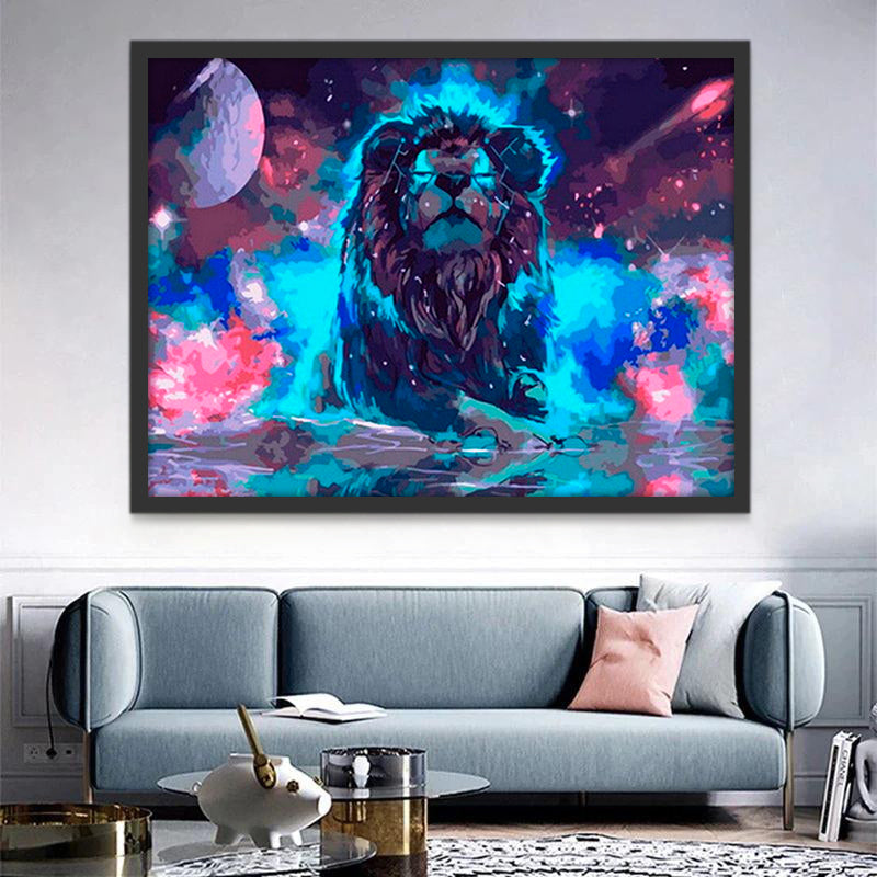 Lion et Flamme Bleue Peinture par Numéros