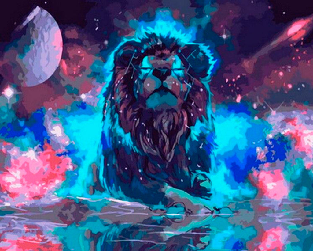 Lion et Flamme Bleue Peinture par Numéros
