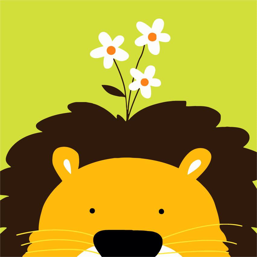 Lion et Fleurs Blanches sur la Tête Enfants Peinture par Numéros