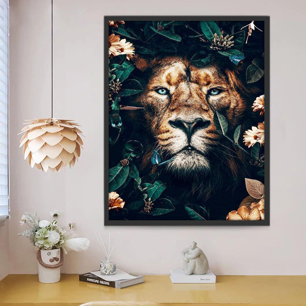 Lion et les Plantes Vertes Peinture par Numéros