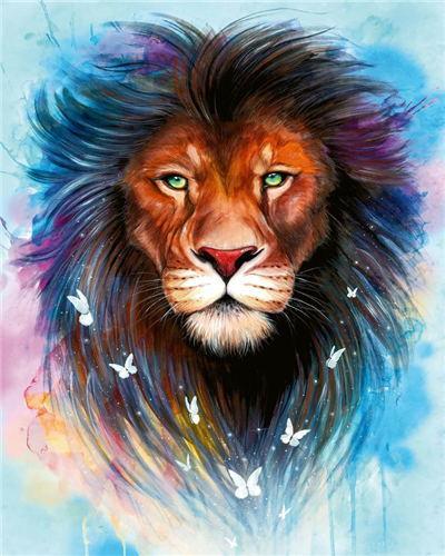 Lion et Papillons Blancs Peinture par Numéros