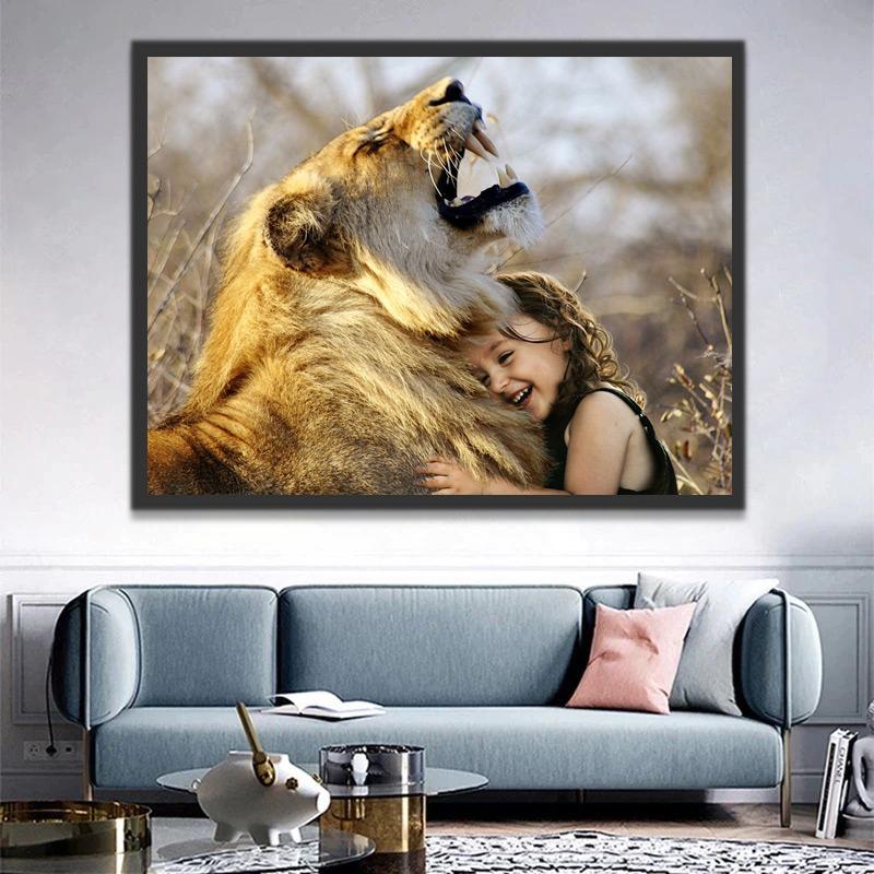Lion et Petit Fille Peinture par Numéros