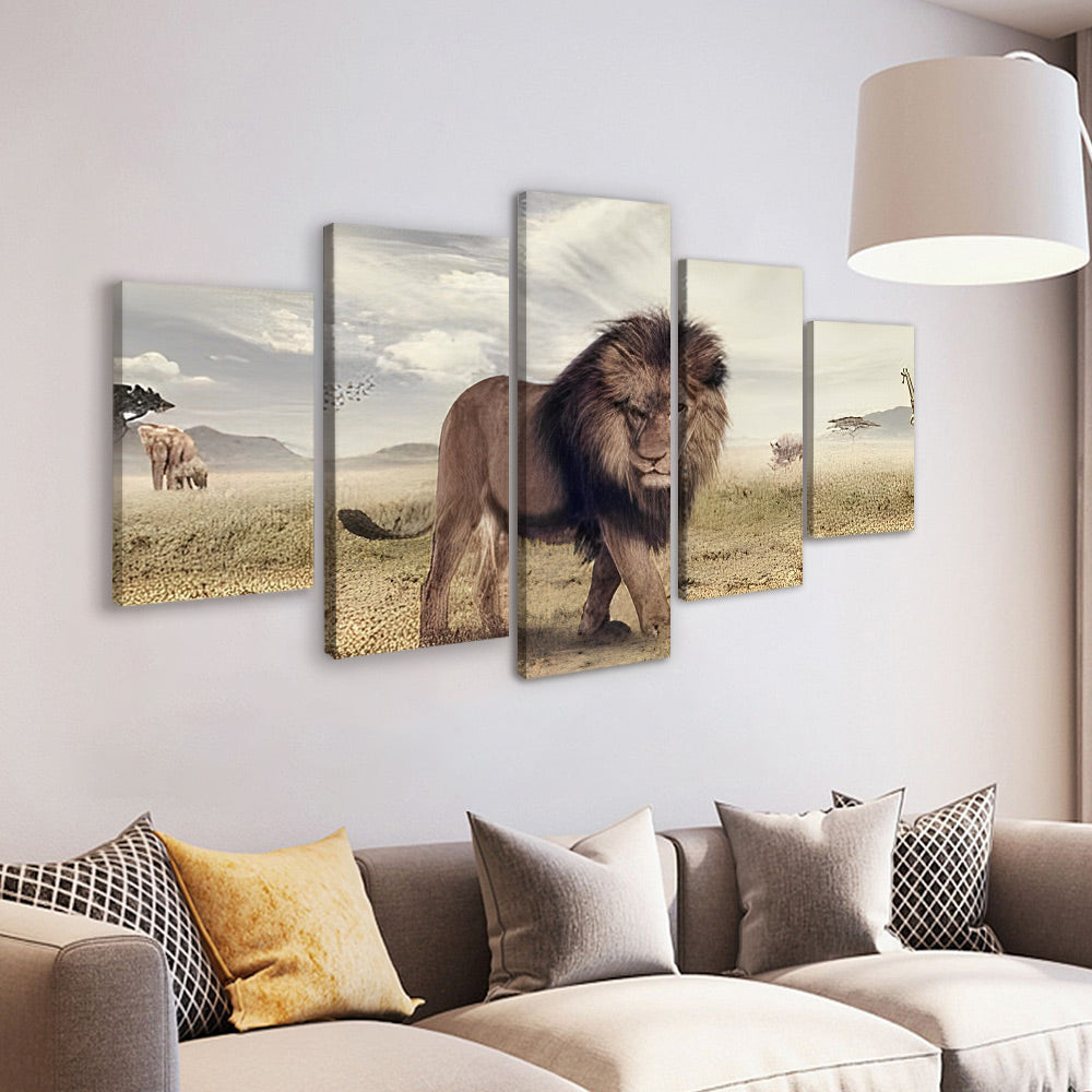 Lion Marchant dans la Savane 5 Partie Peinture par Numéros