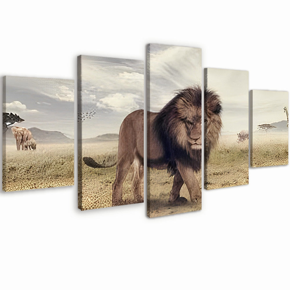 Lion Marchant dans la Savane 5 Partie Peinture par Numéros