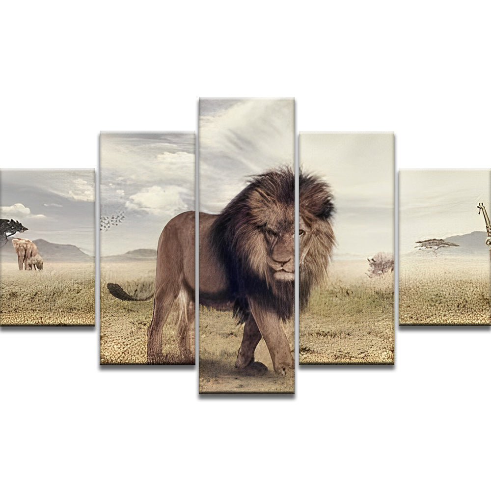 Lion Marchant dans la Savane 5 Partie Peinture par Numéros