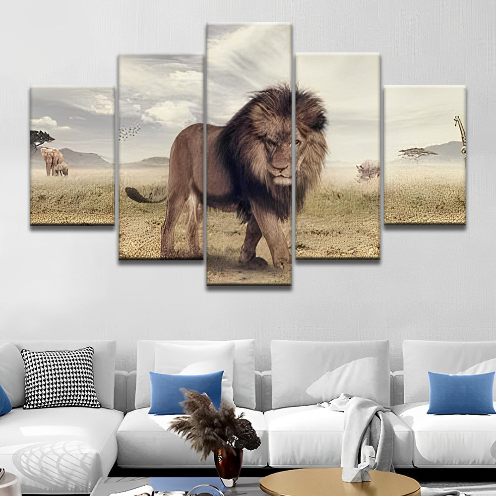 Lion Marchant dans la Savane 5 Partie Peinture par Numéros