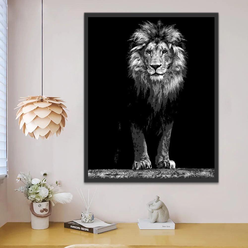 Lion Noir et Blanc Peinture par Numéros