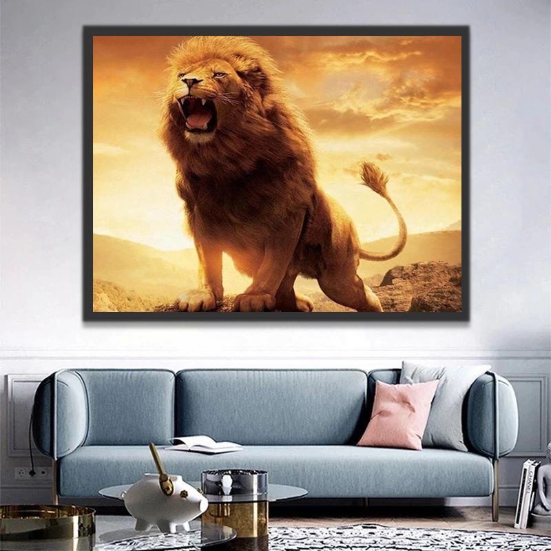 Lion Rugissant vers le Ciel Peinture par Numéros