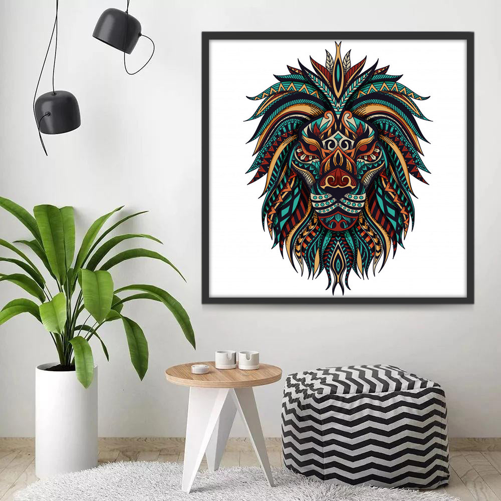 Lion Totémique Abstrait Peinture par Numéros