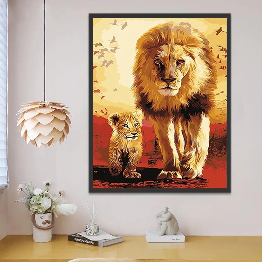 Lionceau et Son Papa Peinture par Numéros