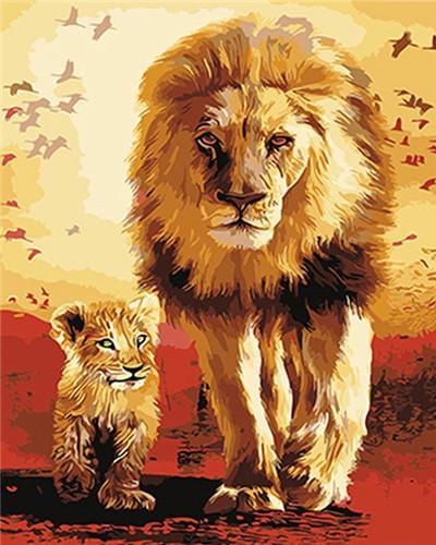 Lionceau et Son Papa Peinture par Numéros