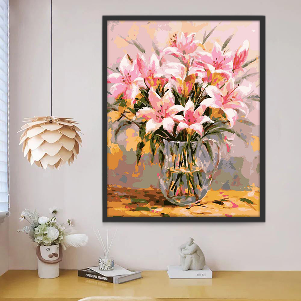 Lis Roses Fleur Peinture par Numéros