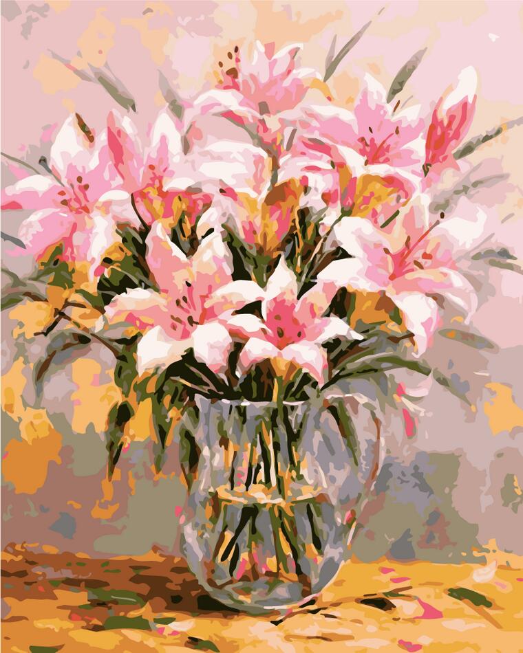 Lis Roses Fleur Peinture par Numéros