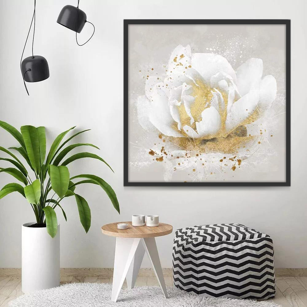 Lotus Blanc et Doré Peinture par Numéros